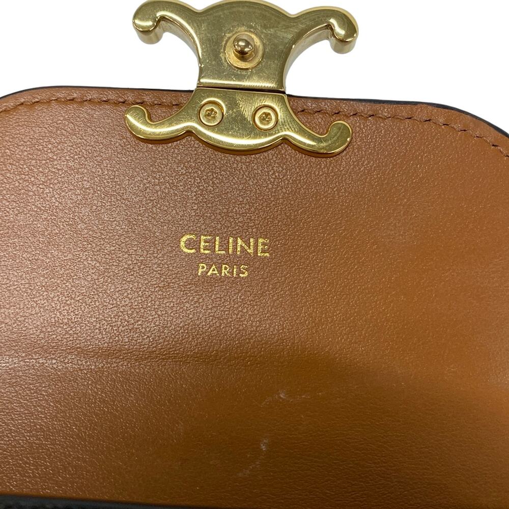 Celine Small Wallet Triomphe Trifold Wallet Black Beige - Picture 6 of 7